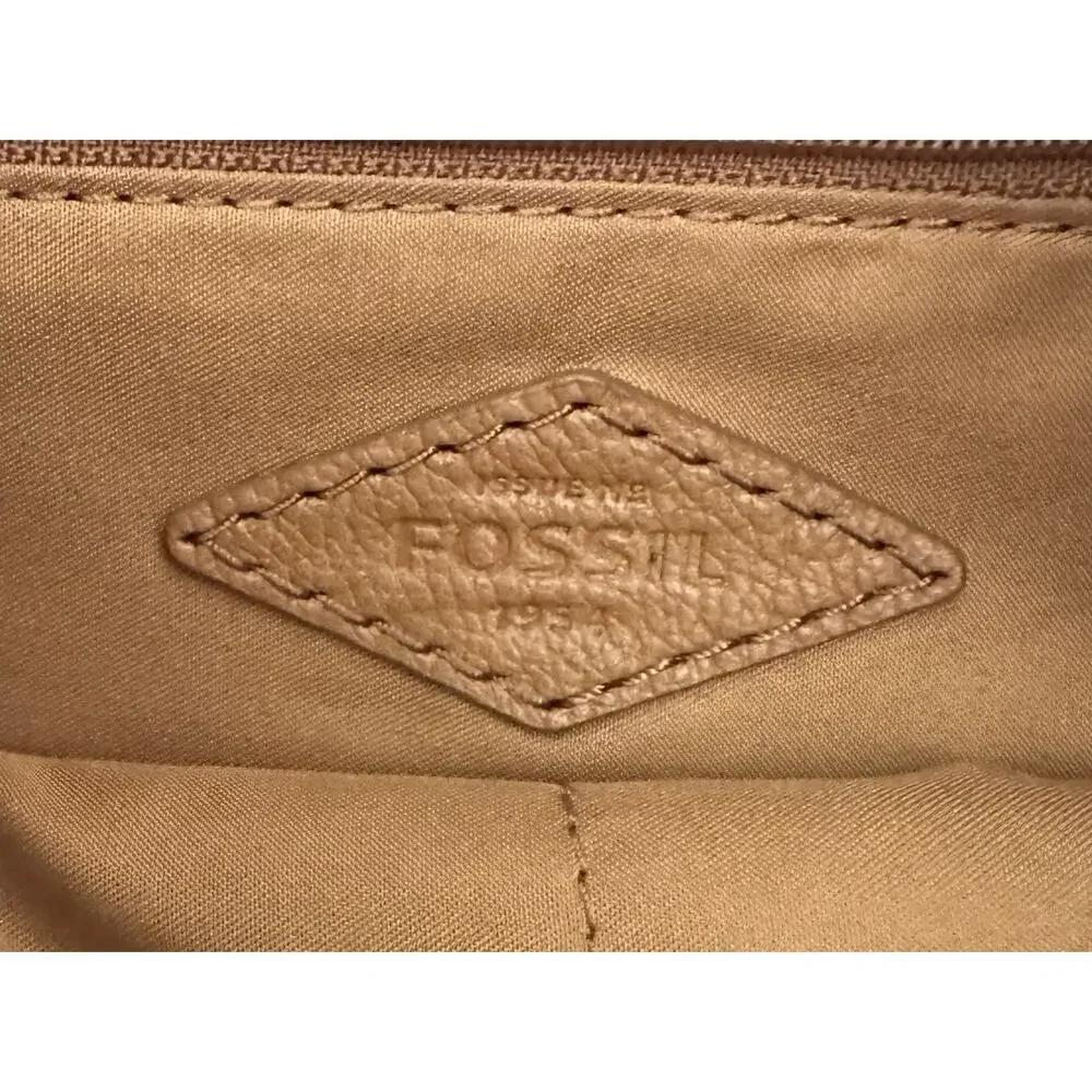 Fossil Amelia Hobo Crossbody Shoulder Bag Brown Leather With Stripe Fabric